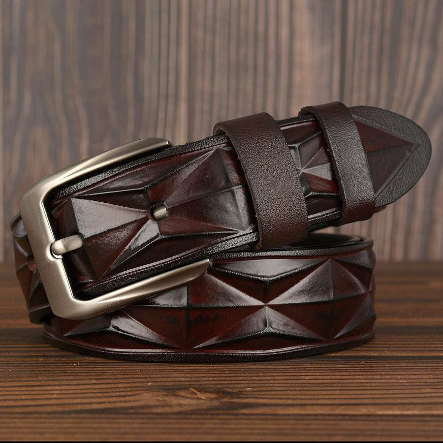 diamond-pattern belt, leather accessory men, men's casual belt - available at Sparq Mart