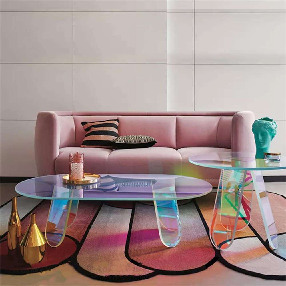 Iridescent Glass End Table, Modern Accent Table, Rainbow Color Side Table - available at Sparq Mart