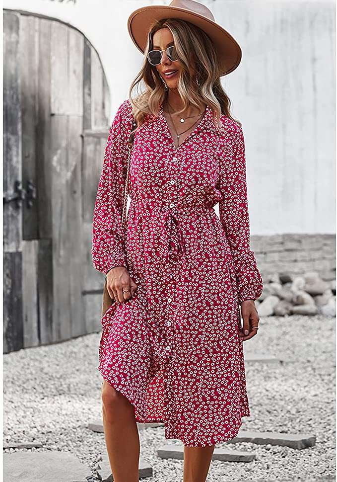 Long Sleeve Dress, Printed Midi Dress, Winter Fashion Dress - available at Sparq Mart