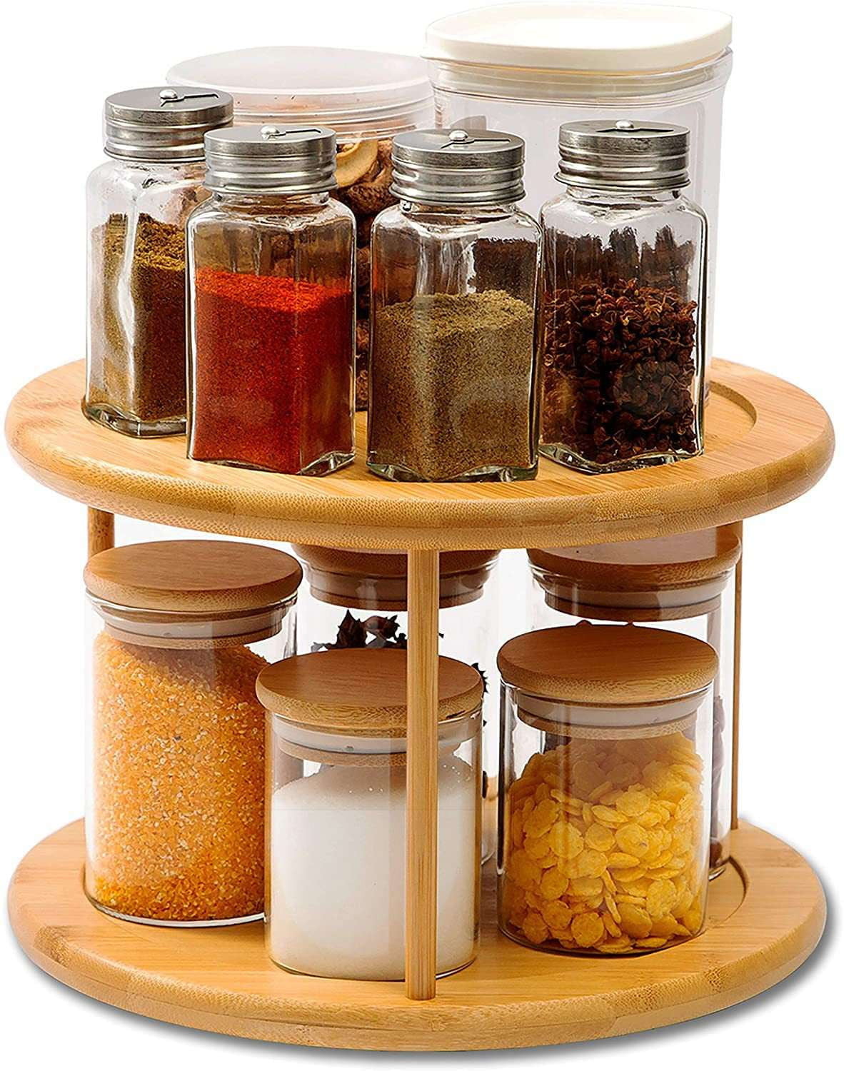 2 Tier Organizer, Bamboo Spice Rack, Cabinet Turntable Organizer - available at Sparq Mart