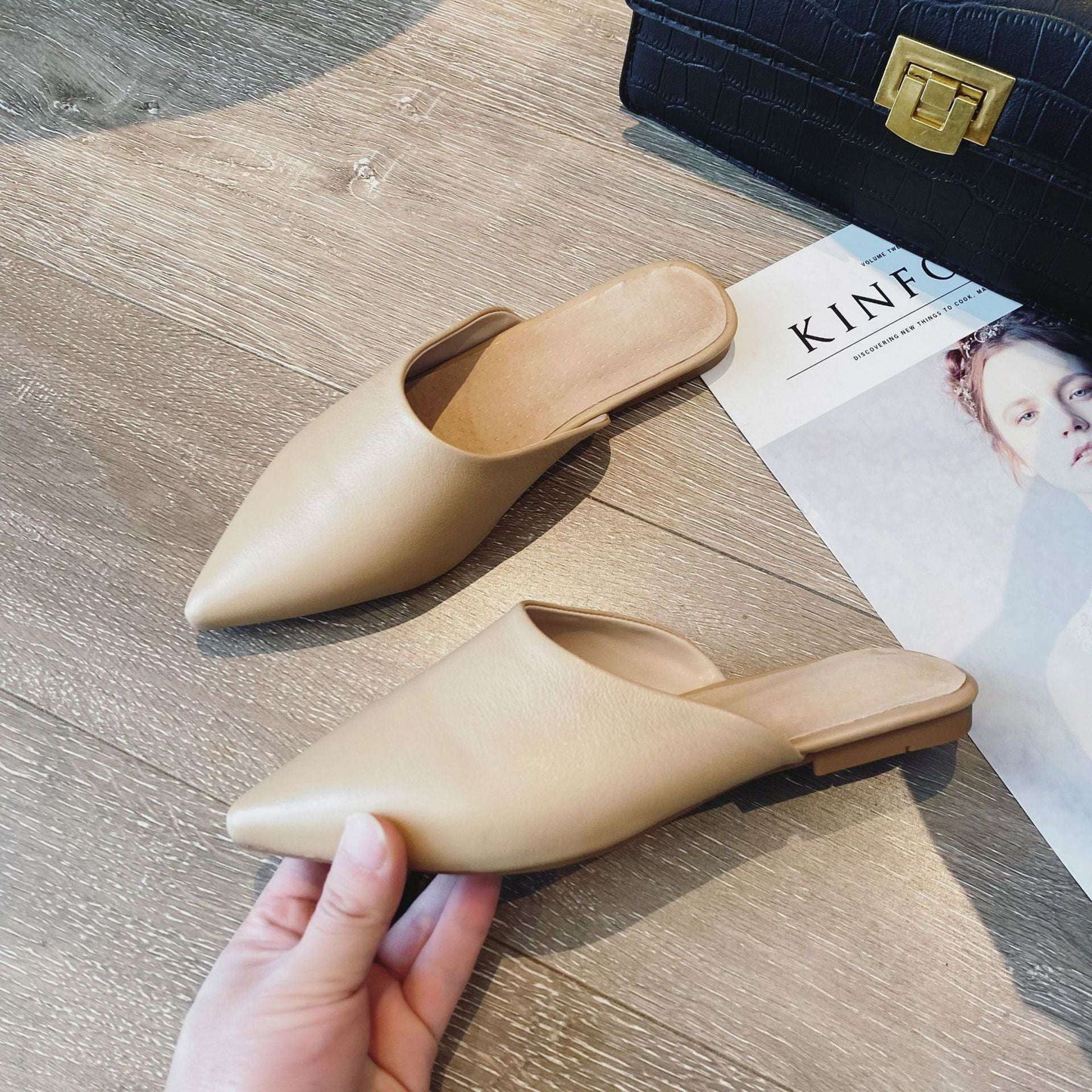 Baotou Lazy Sandals, Female Flat Sandals, Pointed Toe Flats - available at Sparq Mart