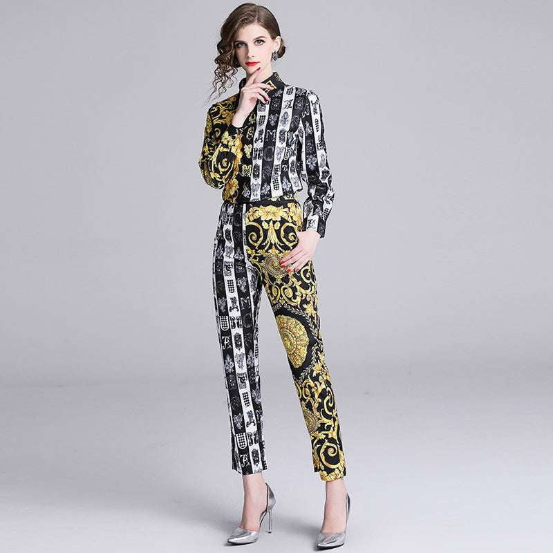 Barak print suit, lapel fashion set, long sleeve outfit - available at Sparq Mart