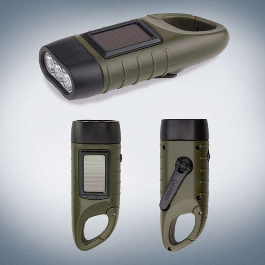 Army green flashlight, hand-cranked flashlight, Solar flashlight - available at Sparq Mart