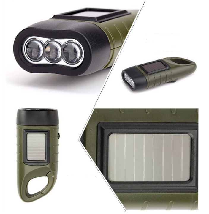 Army green flashlight, hand-cranked flashlight, Solar flashlight - available at Sparq Mart