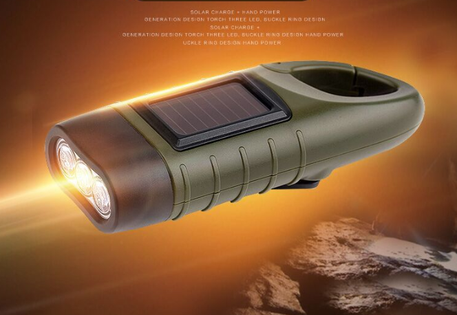 Army green flashlight, hand-cranked flashlight, Solar flashlight - available at Sparq Mart