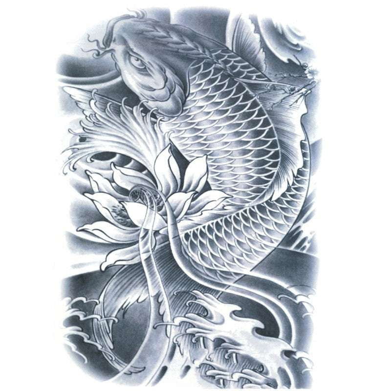 Carp Tattoo Designs, Lotus Body Art, Waterproof Tattoo Decals - available at Sparq Mart