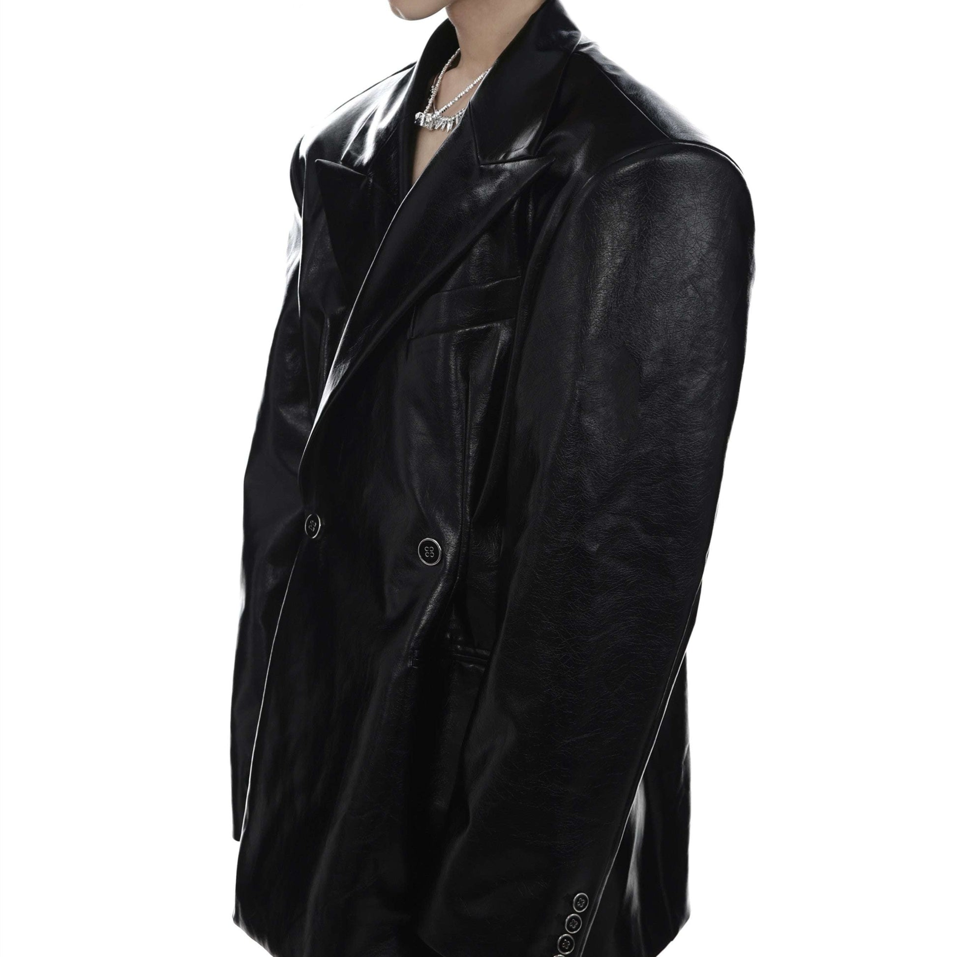 Men's Padded Jacket, PU Leather Suit, Shoulder Leather Jacket - available at Sparq Mart