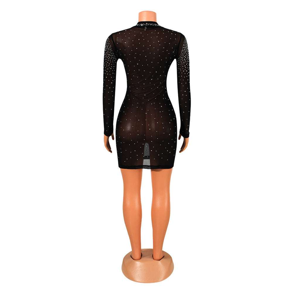 Nightclub Dress, Rhinestone Dress, Sexy Net Yarn Dress - available at Sparq Mart