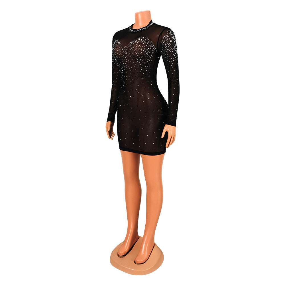 Nightclub Dress, Rhinestone Dress, Sexy Net Yarn Dress - available at Sparq Mart