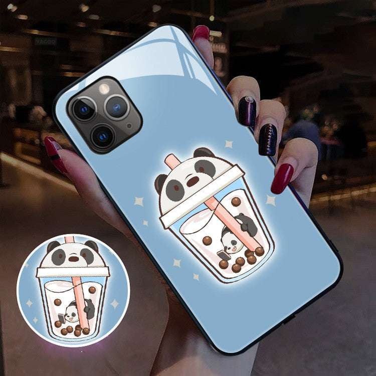 Glass Cartoon Case Luminous iPhone Cover Animal Design Protector - available at Sparq Mart