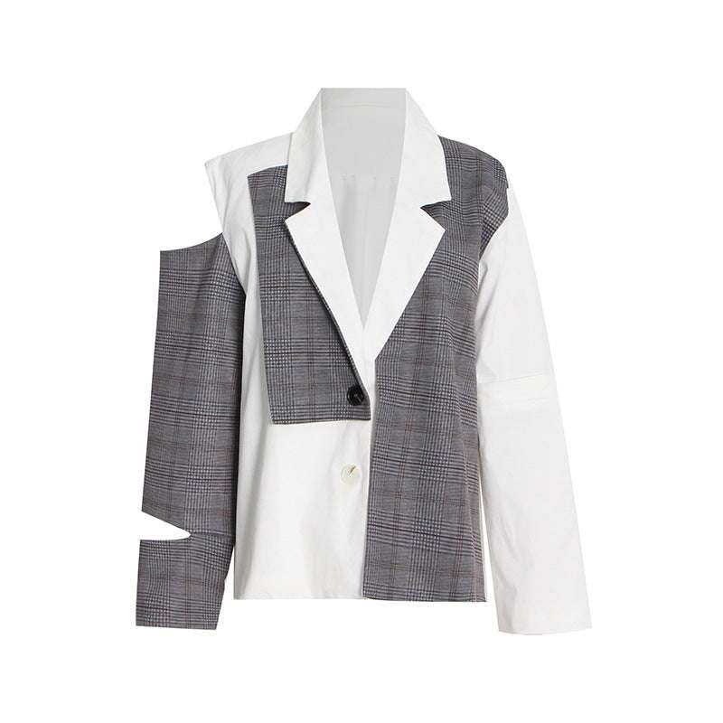 autumn plaid blazer, off-shoulder suit jacket, retro style coat - available at Sparq Mart