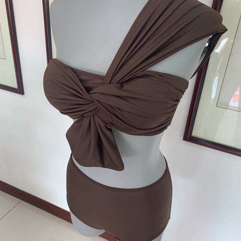 Comfortable Nylon Bikini, Flattering Beachwear Swimsuit, Trendy Sloping Shoulder Bikini - available at Sparq Mart