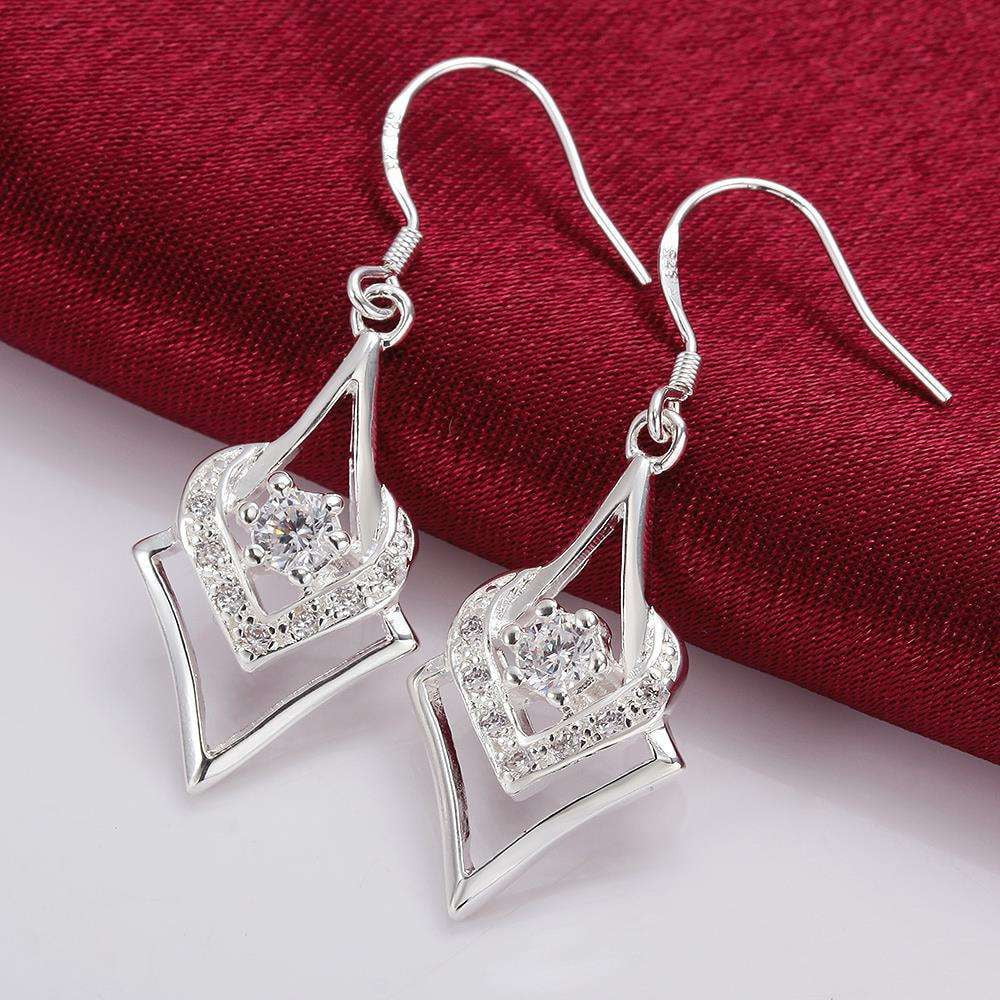 geometric drop earrings, heart zircon earrings, silver star jewelry - available at Sparq Mart