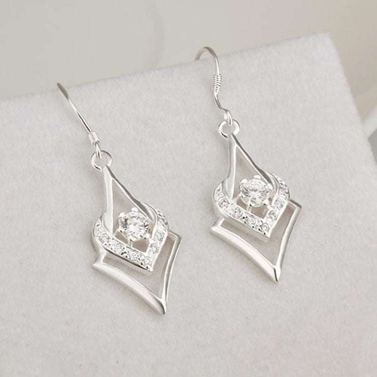 geometric drop earrings, heart zircon earrings, silver star jewelry - available at Sparq Mart