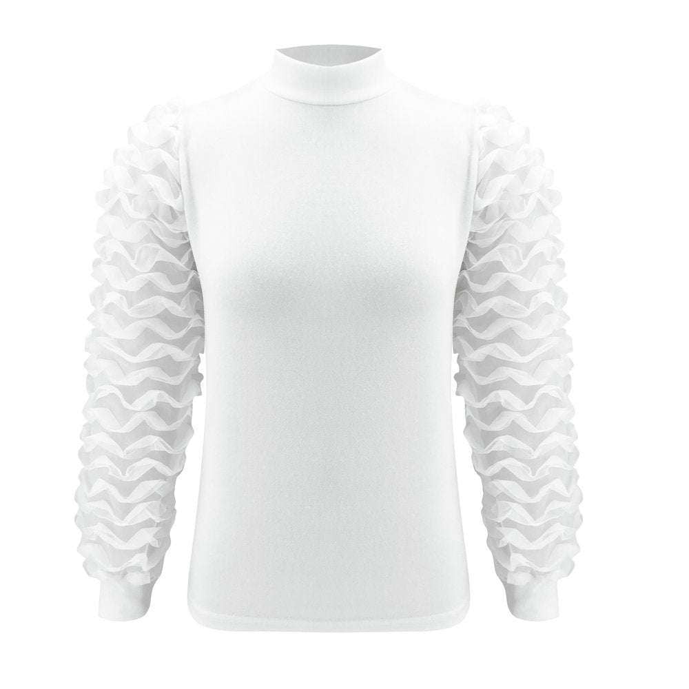 Chic Puff Turtleneck, Fashionable White Turtleneck, Mesh Sleeve T-shirt - available at Sparq Mart