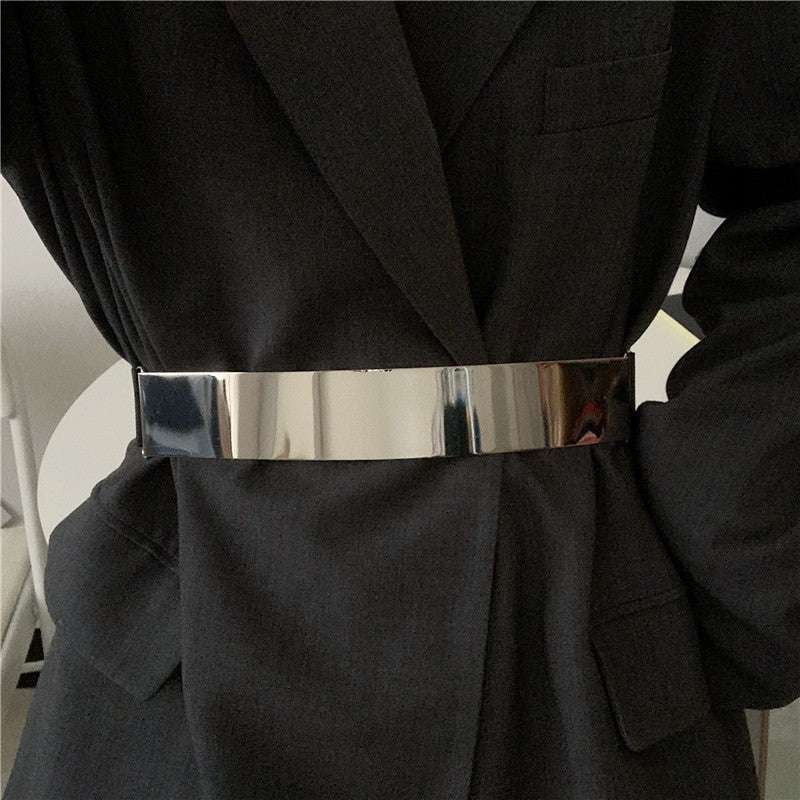 Elastic Dress Belt, Glossy Metal Waistband, Gold Silver Belt - available at Sparq Mart