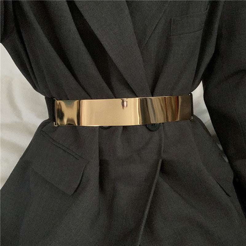 Elastic Dress Belt, Glossy Metal Waistband, Gold Silver Belt - available at Sparq Mart