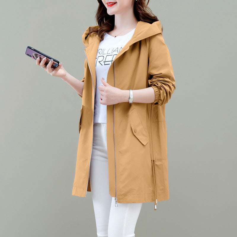 Casual Jacket for Women, Polyester Mid-Length Coat, Stylish Windbreaker Jacket - available at Sparq Mart