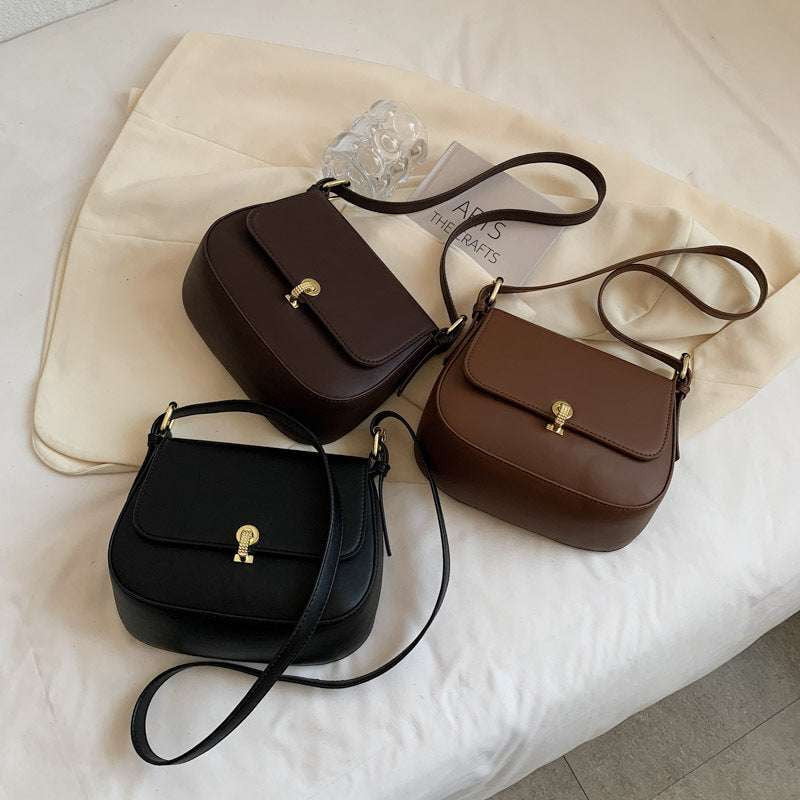 Chic Small Handbag, Female Saddle Bag, Retro Leather Crossbody - available at Sparq Mart