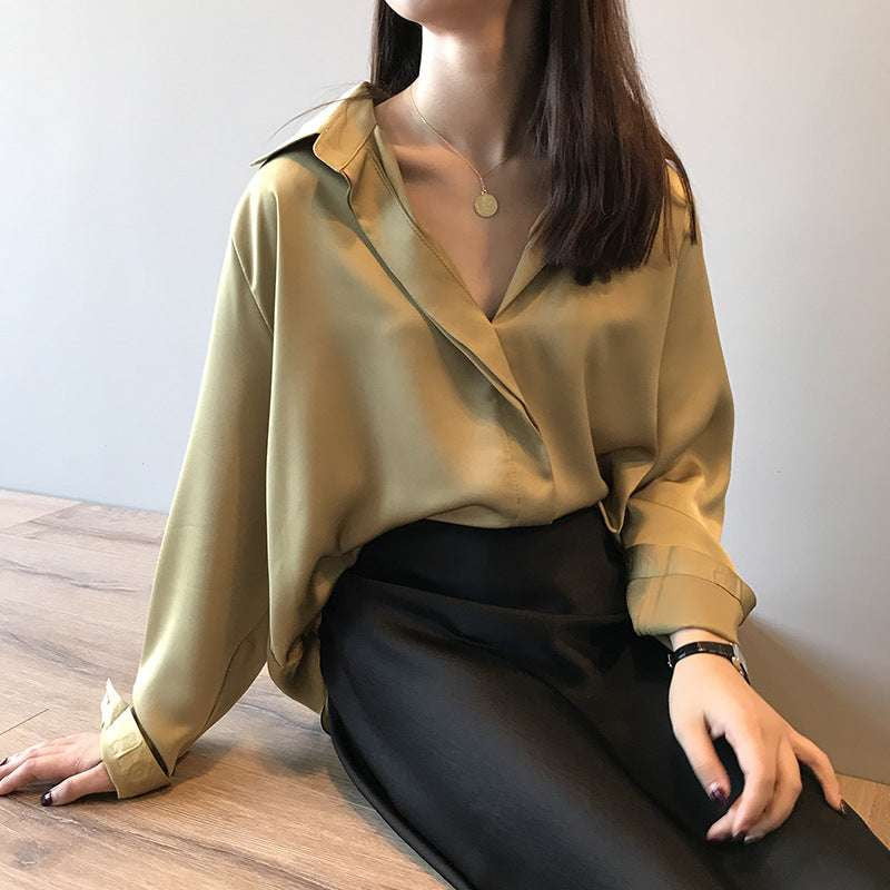 Casual Satin Shirt, Elegant Blouse Fashion, Flowing Satin Top - available at Sparq Mart