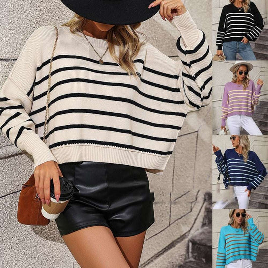 Fashion Knit Sweater, Loose Fit Sweater., Women's Stripe Pullover - available at Sparq Mart