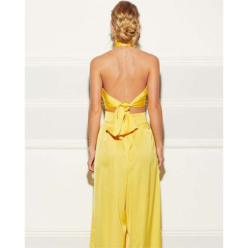 Fashionable Halter Combo, Summer Tube Top, Wide-Leg Suit Set - available at Sparq Mart