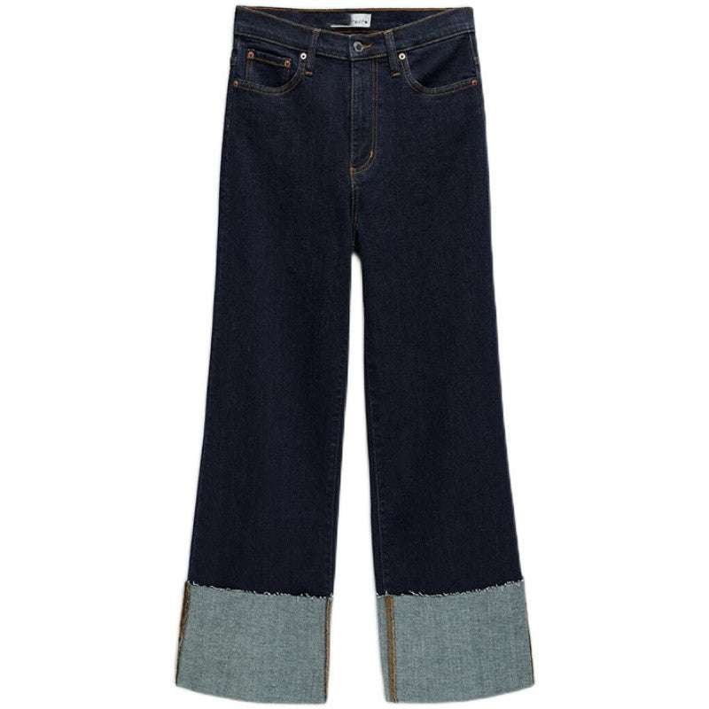 high-rise denim jeans, rolled-up jeans fashion, wide-leg jean trends - available at Sparq Mart