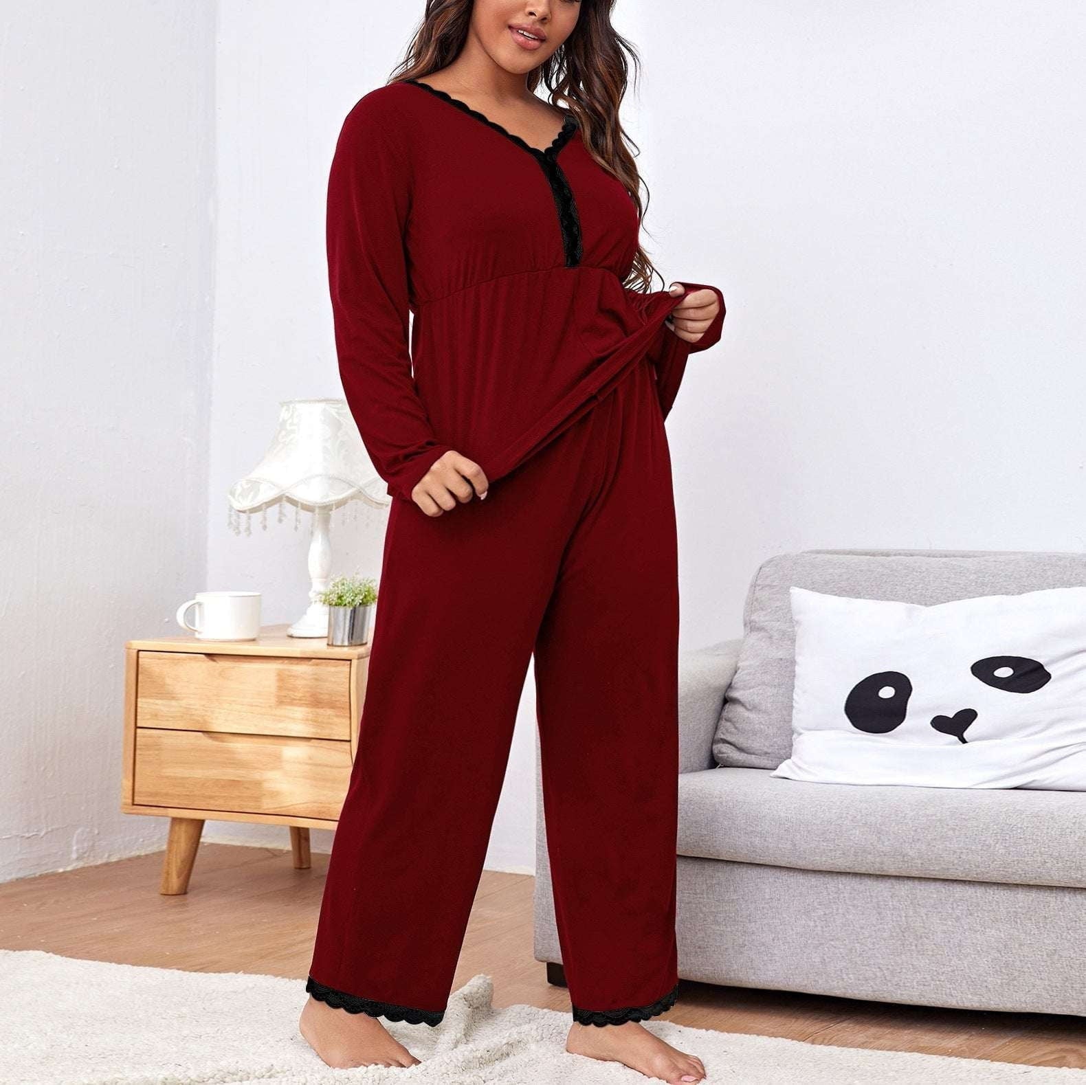 Cozy Sleepwear Set, Lace Trim Pajamas, Ladies Pajama Trousers - available at Sparq Mart