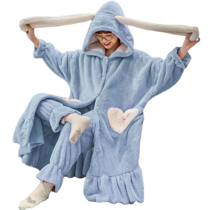 Coral Fleece Homewear, Fleece Hooded Nightgown, Long Ears Homewear - available at Sparq Mart