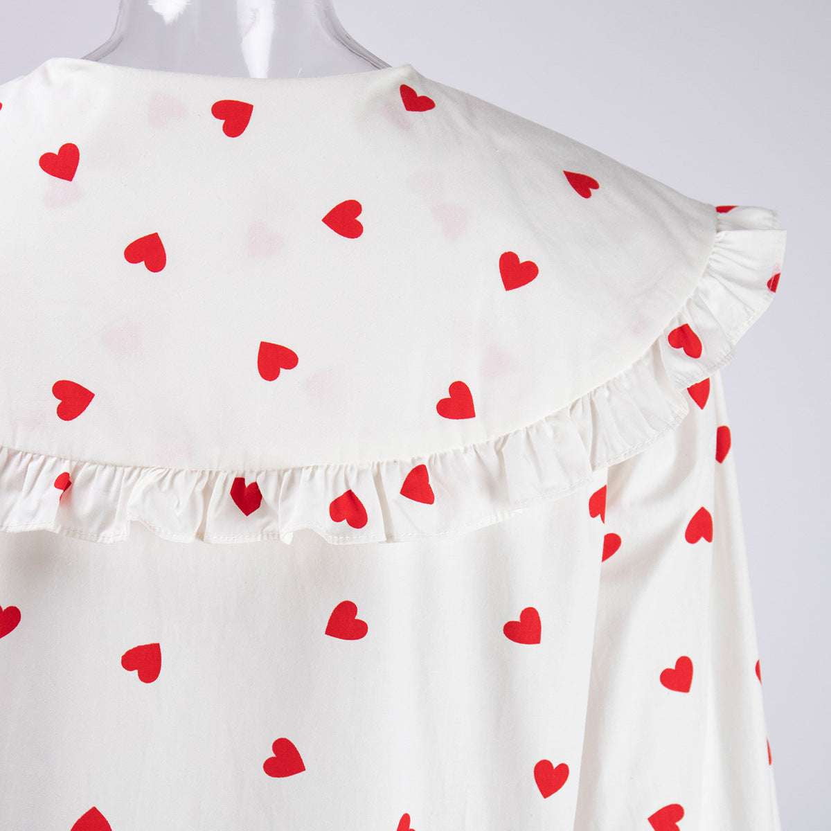 Casual Lantern Sleeve Shirt, Heart Print Cotton Top, Sweet Style Women's Top - available at Sparq Mart