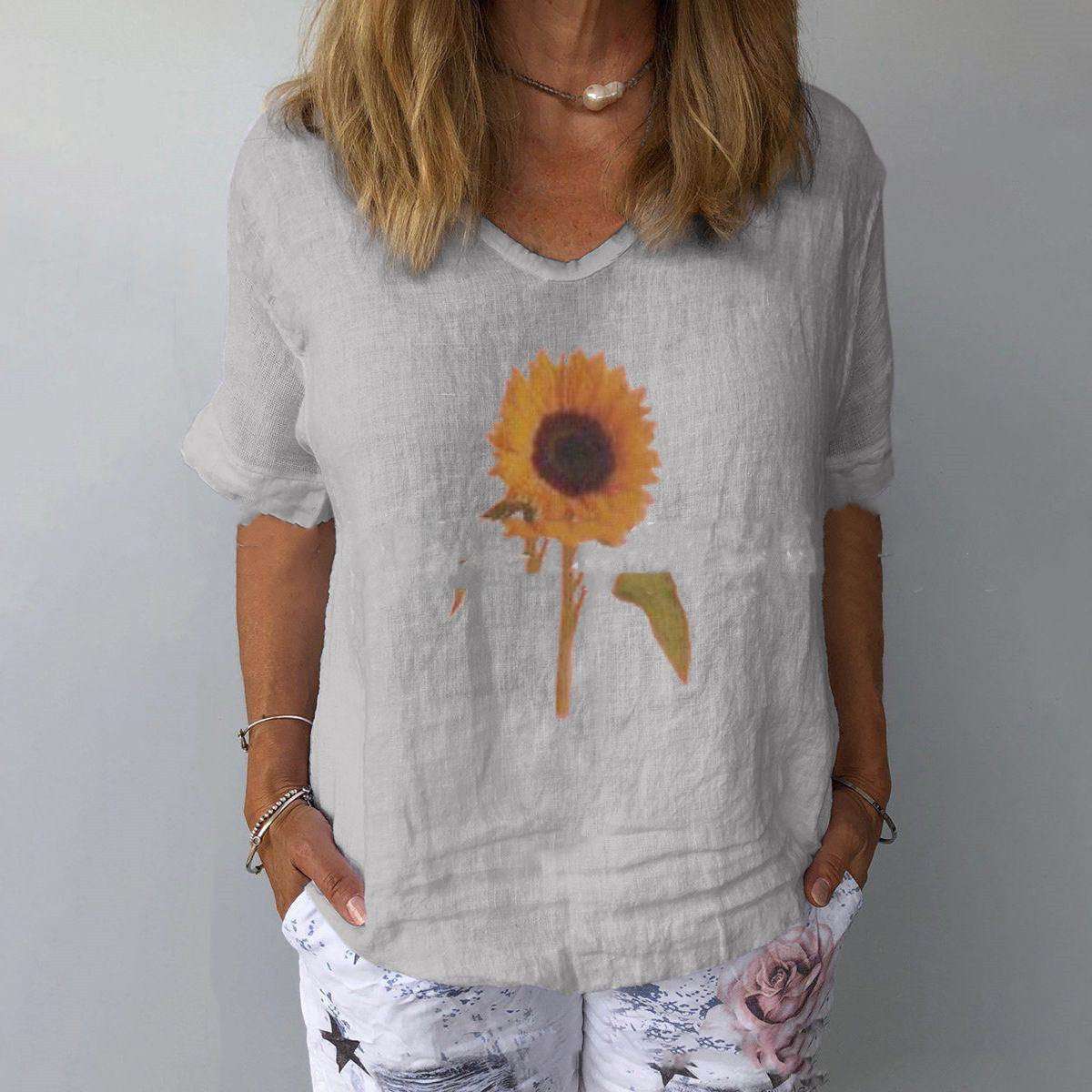 Cotton linen top, Loose fit top, Sunflower print top - available at Sparq Mart