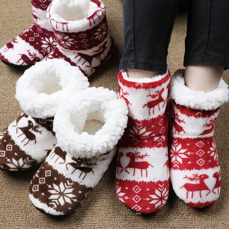 Cozy Christmas Elk, Indoor Socks Shoes, Plush House Slippers - available at Sparq Mart