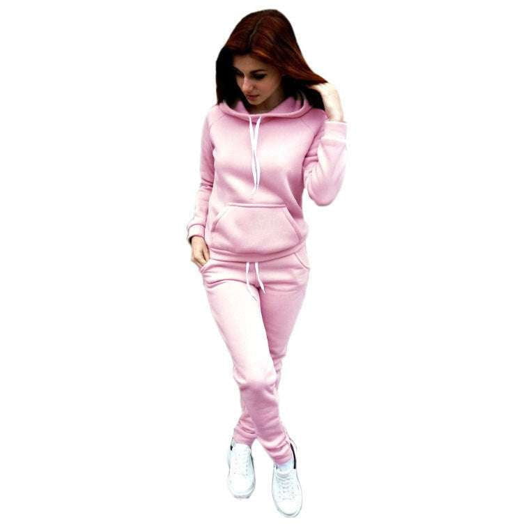 cozy loungewear set, fleece hooded tracksuit, women's sports suit - available at Sparq Mart