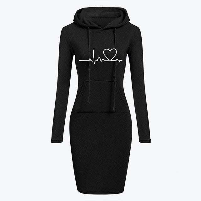 Fleece Hoodie Dress, Stylish Hooded Dress, Women's Sweatshirt Dress - available at Sparq Mart