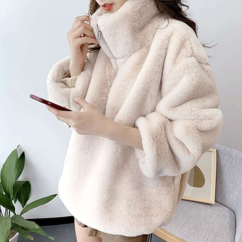 oversized fur sweater, plush rabbit fur sweater, urban casual pullover - available at Sparq Mart