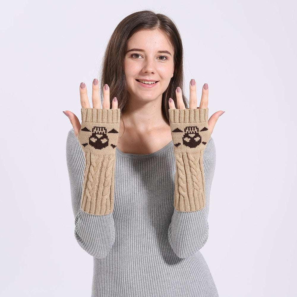 Skull Knit Gloves, Warm Short Gloves, Winter Wool Gloves - available at Sparq Mart