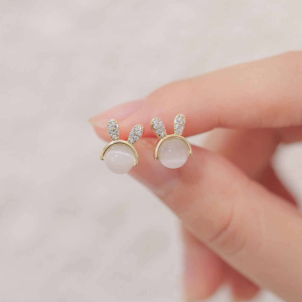 Korean Fashion Studs, Opal Rabbit Earrings, Trendy Animal Jewelry - available at Sparq Mart