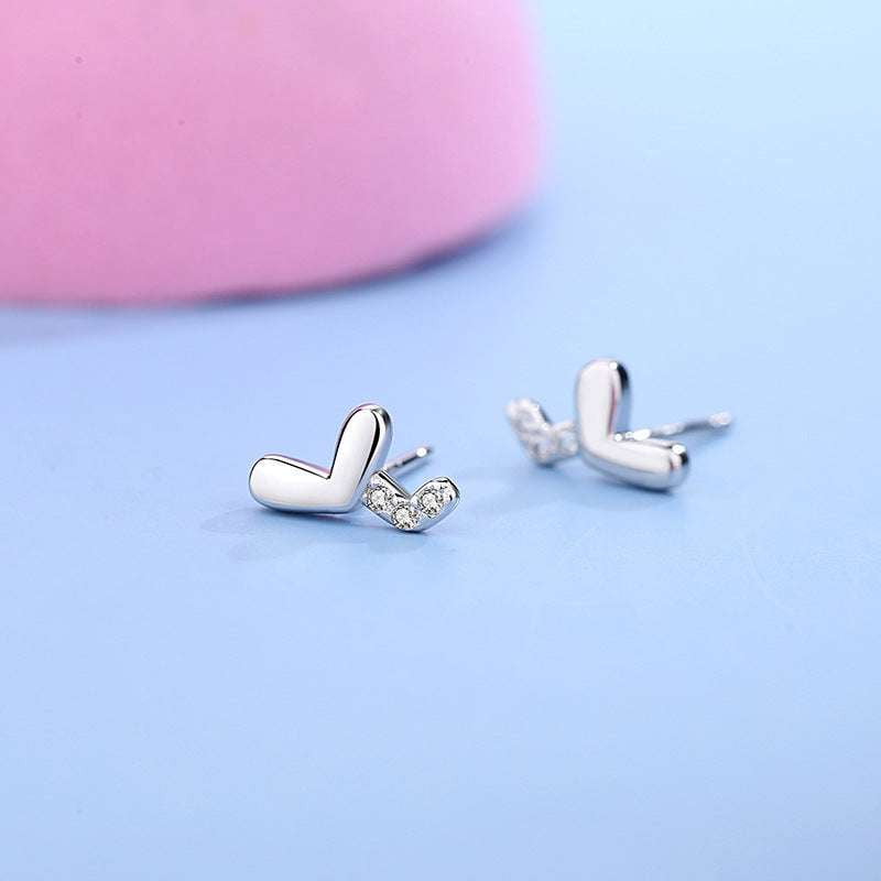 Diamond Heart Earrings, Heart Diamond Studs, Silver Stud Earrings - available at Sparq Mart