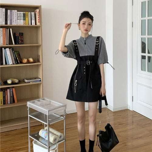 detachable chain skirt, student skirt outfit, suspender skirt set - available at Sparq Mart