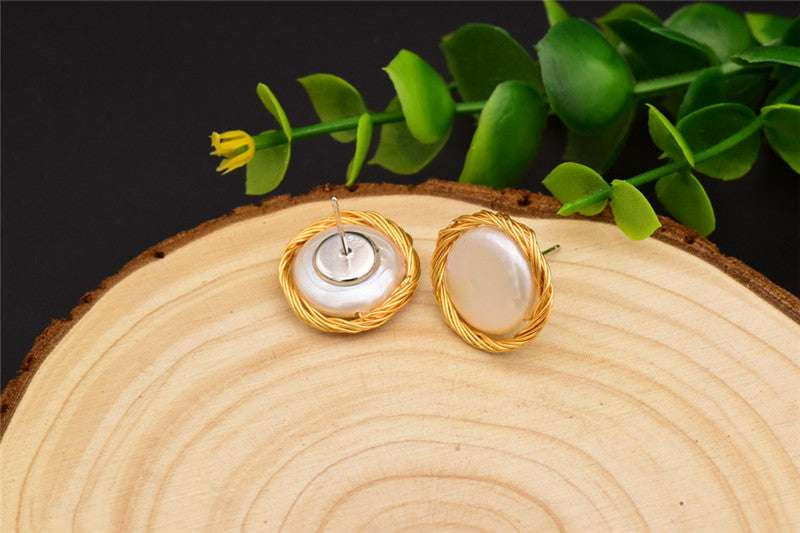 Baroque Pearl Studs, Button Pearl Jewelry, Natural Pearl Earrings - available at Sparq Mart