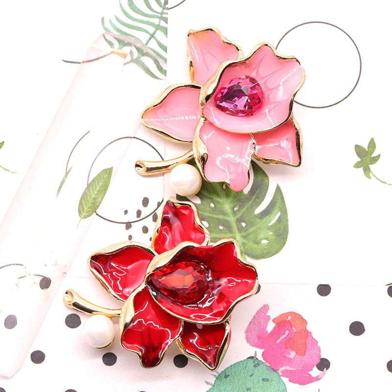 Elegant Brooch Gift, Enamel Flower Pin, Oil Drop Brooch - available at Sparq Mart