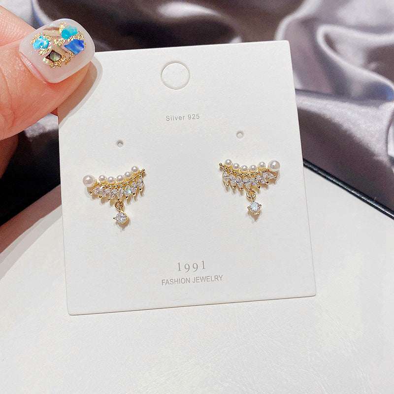 Elegant Rice Bead Earrings, Gold Plated Stud Earrings, Zircon Pendant Earrings - available at Sparq Mart