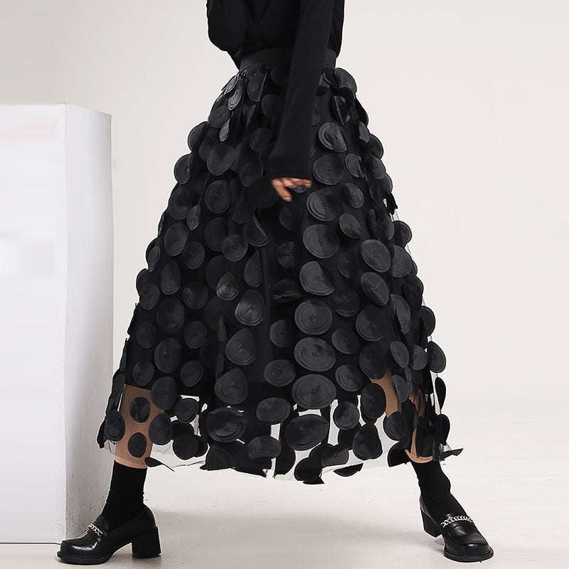 black skirt design, elegant polyester skirt, midi A-line skirt - available at Sparq Mart