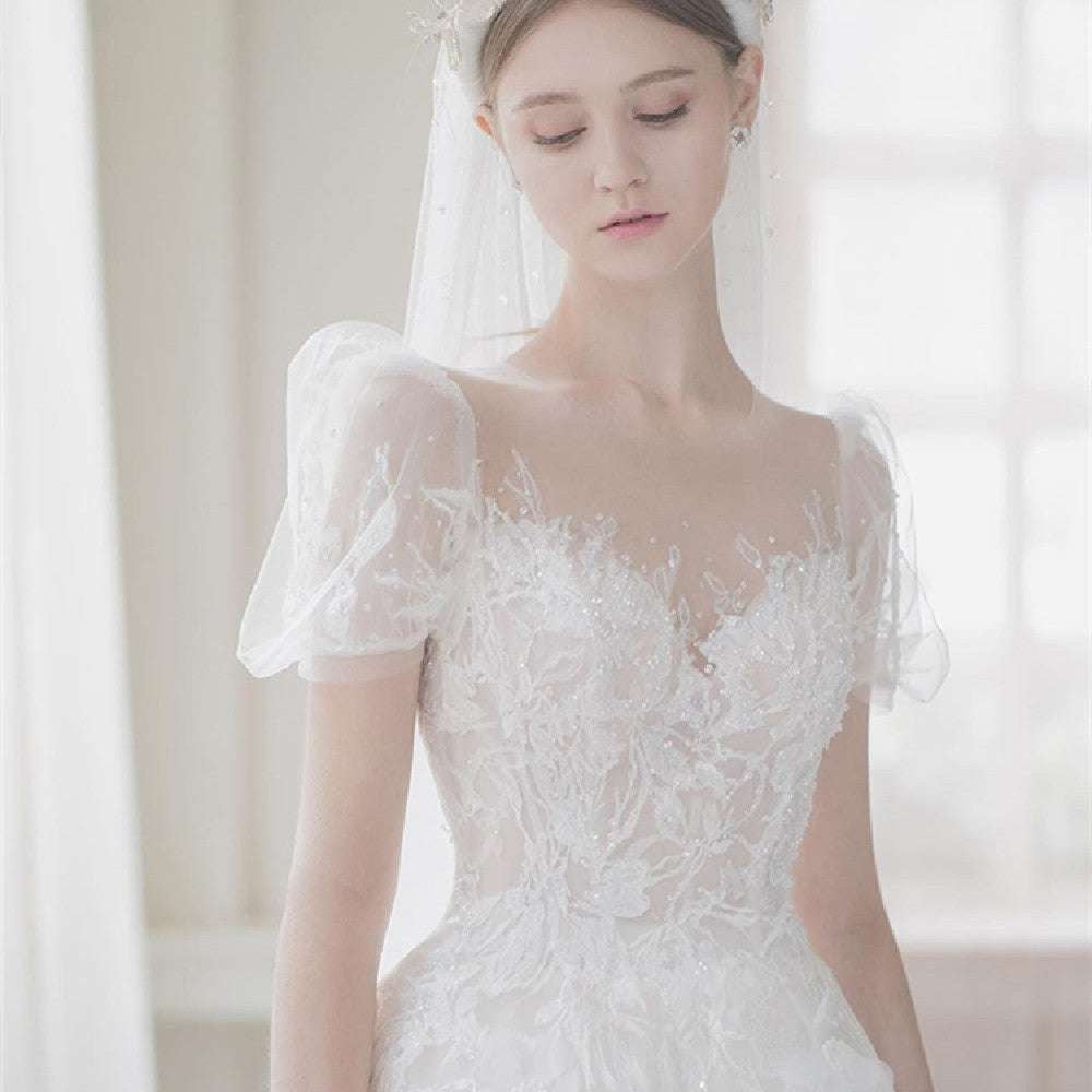 Korean Style Bridal, Mid-waist Bridal Dress, Organza Wedding Gown - available at Sparq Mart