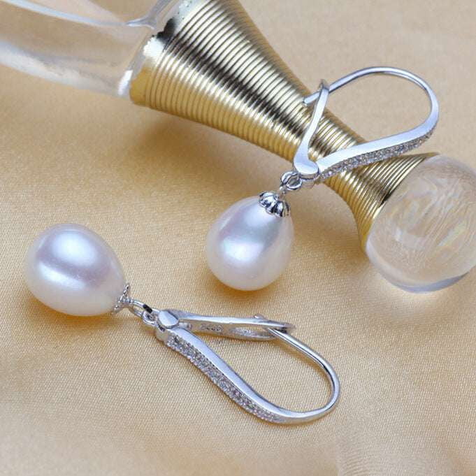 Ladies Elegant Earrings, Natural Pearl Buckles, Silver Pearl Earrings - available at Sparq Mart