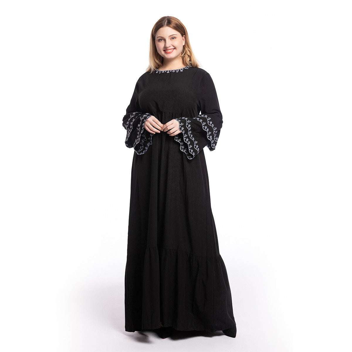 embroidered black dress, petal sleeve frock, urban leisurewear dress - available at Sparq Mart