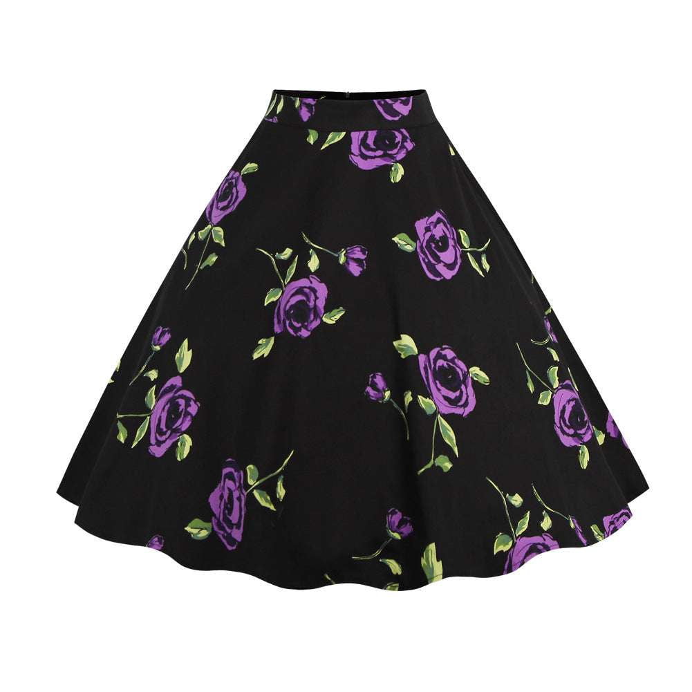 mid-length skirt fashion, vibrant printed skirt, waist-flattering swing skirt - available at Sparq Mart