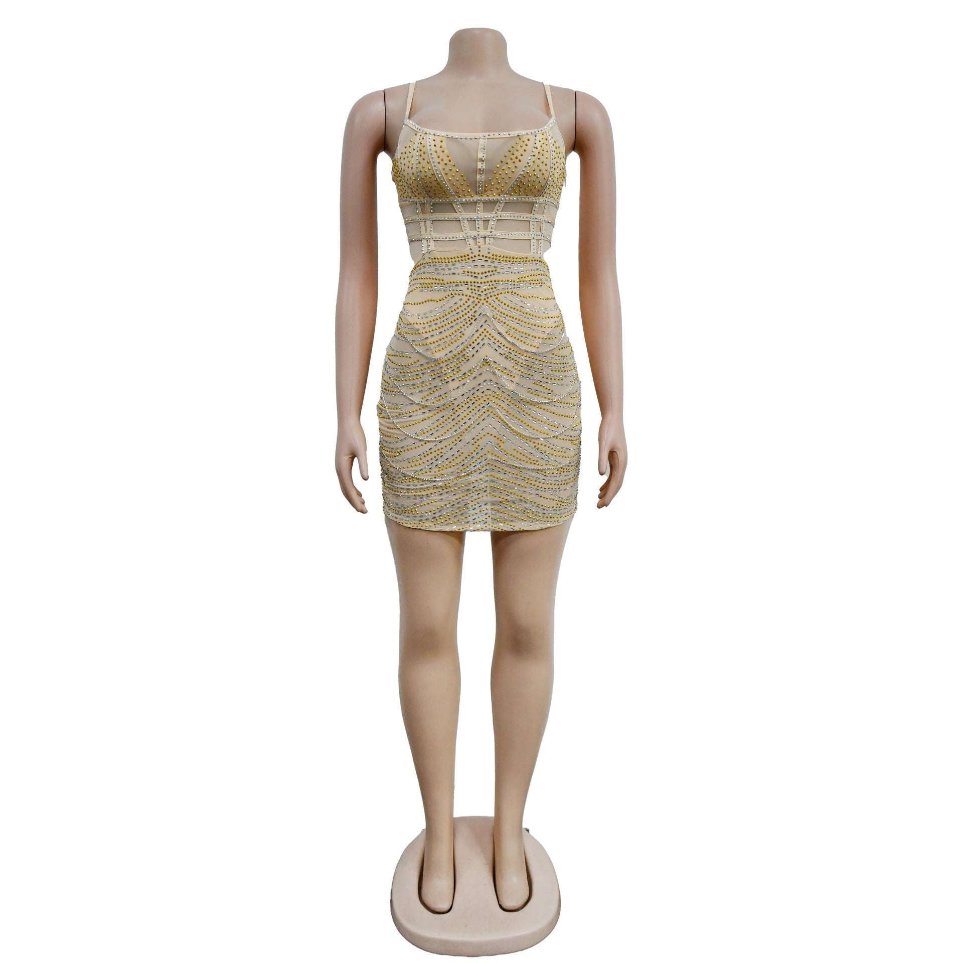 Italian Fabric Dress, Rhinestone Mesh Dress, Sleeveless Dress Elegance - available at Sparq Mart