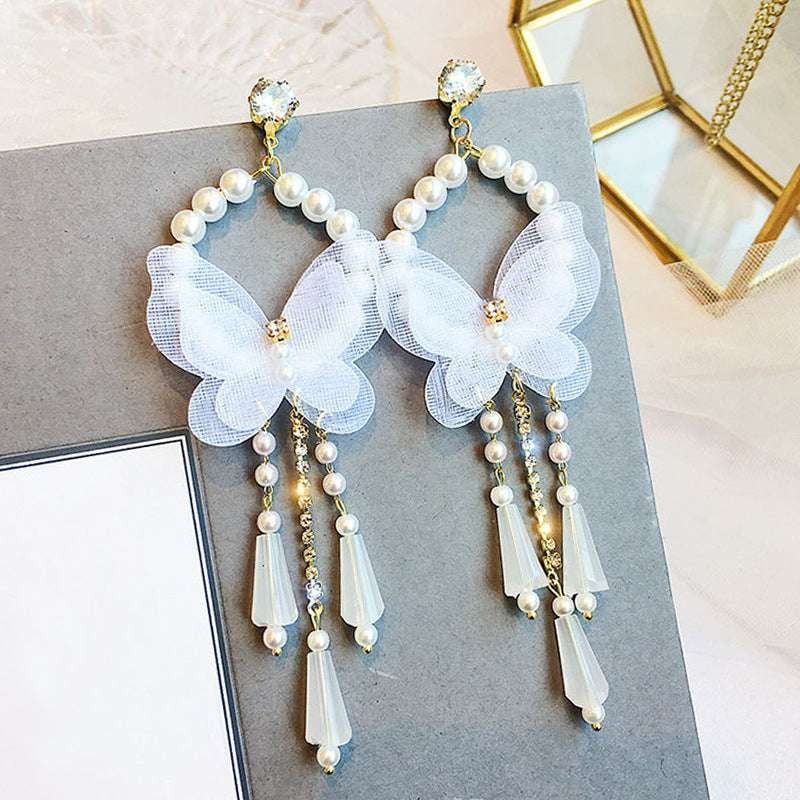 Butterfly Stud Earrings, Elegant Tassel Earrings, Fairy White Jewelry - available at Sparq Mart