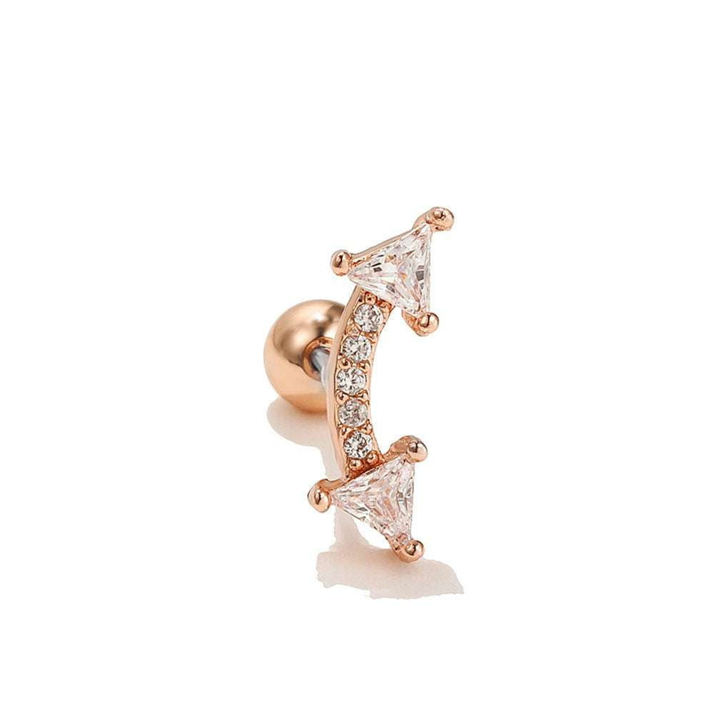 Moon Earrings Stainless, Rose Gold Studs, Zircon Screw Earrings - available at Sparq Mart